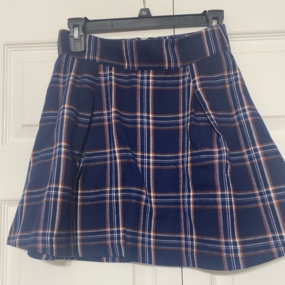 Copper Key Navy Plaid A-Line Skirt size S